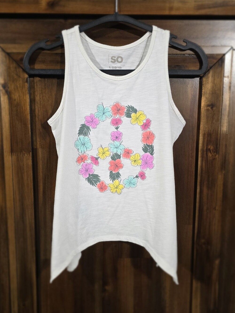 SO Girls' White Floral Peace Tank Top